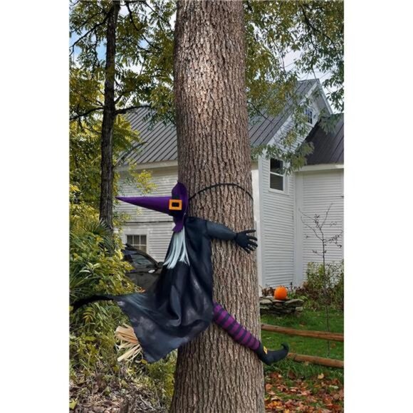Halloween Decor Outsid57" Large Flying Witch Crashing into Tree Hanging Decor - Picture 6 of 7